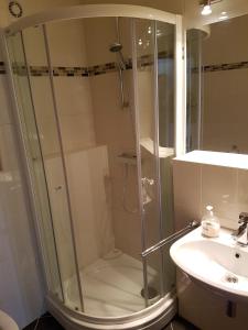 a bathroom with a shower and a sink at Apartments Villa Maslinica in Vrboska