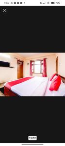 a bedroom with a large bed with red pillows at Prem Home Stay in Sundarnagar +7 photos