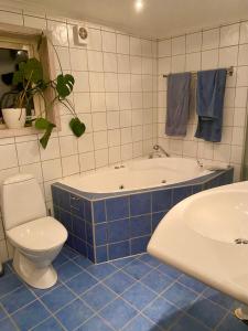 a bathroom with a tub and a toilet and a sink at Williamsro in Mariefred