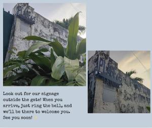 a sign on the side of a building with a plant at Plage 65 in San Juan