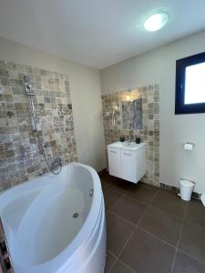 a bathroom with a large tub and a sink at Studio avec piscine in Sisco +10 photos