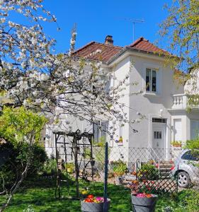a white house with a tree in front of it at Villa Le Marronnier, clim, Terrasse, Parking & Spa privé, calme, entre Colmar-Riquewihr et Obernai, Route des vins d'Alsace in Châtenois