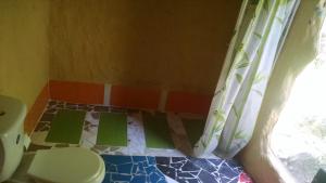 ein Bad mit WC und grünen Fliesen in der Unterkunft La Cabañita de La Florida in Pereira