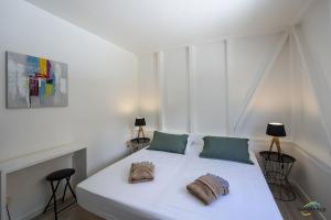 Tempat tidur dalam kamar di Villa An ti kwen paradi 3 chambres avec piscine et vue mer