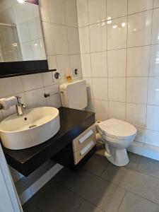 a bathroom with a sink and a toilet at Bokelrehm 4 in Bokelrehm +14 photos