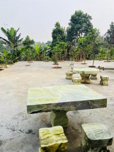 a group of picnic tables in a park at Fish Farm Homestay 1 in Xóm Soi (1)