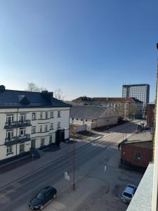an aerial view of a city street with buildings at Apartments in Šiauliai city center in Šiauliai