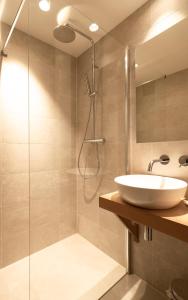 a bathroom with a sink and a shower at Appartement N05 Bakboord & Stuurboord in Oost-Vlieland