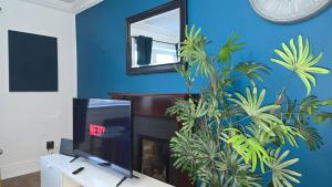 a living room with a tv and a fireplace at Kabaka - Comfy Birley 3 Bedroom Home in Frecheville