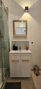 a bathroom with a sink and a mirror at New! Cinéma, Netflix La Douce Evasion in Beaucaire +14 photos