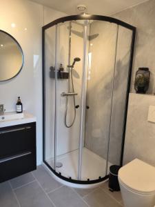 a shower in a bathroom with a toilet and a sink at Mariafarm in Zevenbergen +66 photos