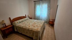 a bedroom with a bed and a window at Apartamento de 2 dormitorios en Veramar 5 Primera Linea de Playa in Playas de Vera +8 photos