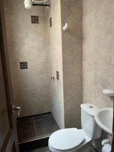 El CocuyにあるApartamentos Ana Eloísaのトイレとシャワー付きのバスルーム