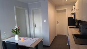 Η κουζίνα ή μικρή κουζίνα στο Ferienwohnung am Waldrand +14 φωτογραφίες