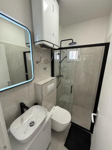 a bathroom with a toilet and a sink and a shower at Michael's in Zadar