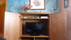a tv in a wooden cabinet with a television at Apartamento La Plazuela in Almagro
