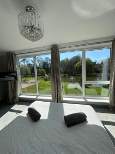 ein Schlafzimmer mit einem Bett und einem großen Fenster in der Unterkunft Everglades in Denver