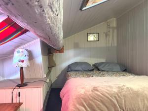 niewielka sypialnia z łóżkiem i lampką w obiekcie à St Rémy Petite maison au coeur du village w mieście Saint-Rémy-de-Provence