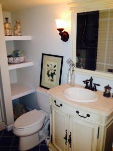 een badkamer met toilet en wastafel bij A beautiful award winning bungalow in Indianapolis +42 foto's