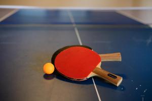 Tischtennisschläger und Ball auf dem Tisch in der Unterkunft Hakone Ninotaira Cottage in Onsensō