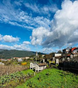 a small village with a house in a field at Maison L aurore in Lobios