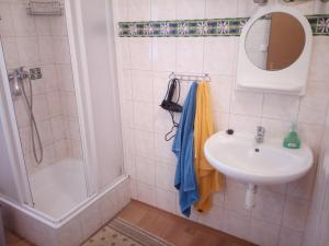 La salle de bains est pourvue d'un lavabo et d'une douche. dans l'établissement Havranův dům Suchohrdly, à Suchohrdly