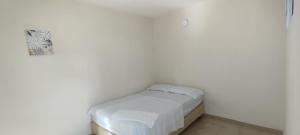 a small white room with a small bed in it at Hotel Almirante Padilla in Ríohacha