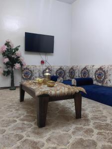 a living room with a couch and a coffee table at travel adventures 