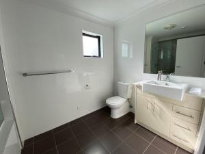 a bathroom with a toilet and a sink and a mirror at Blues Air 3 - Thredbo in Thredbo +16 photos