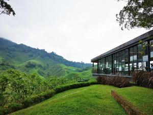 a building on a hill with a view of a mountain at Palas Horizon Kea Farm 2-9 pax 180 View Cameron in Brinchang
