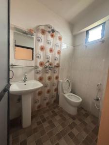 a bathroom with a sink and a toilet at Hotel Fewa Lake View in Pokhara