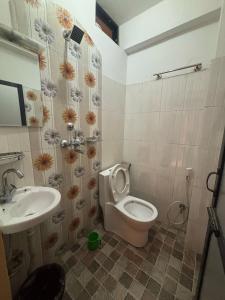 a bathroom with a toilet and a sink at Hotel Fewa Lake View in Pokhara +23 photos
