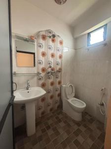 a bathroom with a toilet and a sink at Hotel Fewa Lake View in Pokhara
