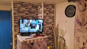 TV a/nebo společenská místnost v ubytování Mobil-home climatisé, calme, arboré