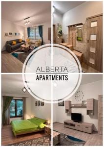 a collage of four photos of a living room and an apartment at Alberta Apartments in Braşov