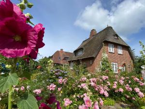 an old house with flowers in front of it at Stockrosenhuus in Westerland