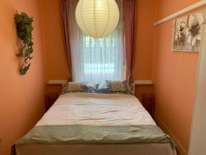 a small bedroom with a bed and a window at Szemes Villa in Balatonszemes +55 photos