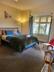 a bedroom with a large bed and a window at Gem on Bastia Hill in Whanganui