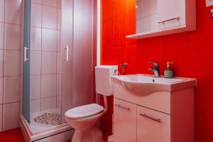 a bathroom with a toilet and a sink and a shower at Luxur house with seaview teracce in Baška Voda +56 photos