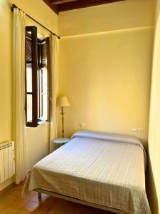 Un dormitorio con una cama en una habitación con ventana. en Home4u Castillejos, en Granada