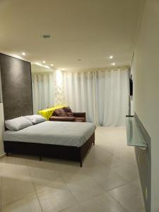 a bedroom with a bed and a television in it at Apartamento estudio in Muriaé