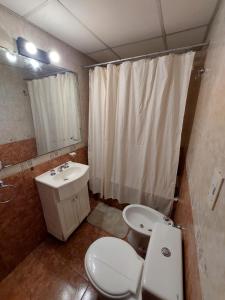 a bathroom with a white toilet and a sink at Dto funcional MT in Bahía Blanca