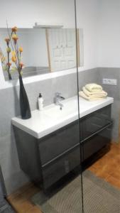 bagno con lavandino e vaso di Private Villa in Sant Feliu de Guixols Costa Brava Pool Overlooking Bay a Sant Feliu de Guíxols