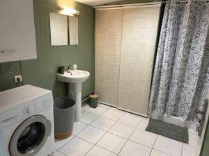 a bathroom with a washing machine and a sink at Appartement 29D à Mailly-le-Camp in Mailly-le-Camp