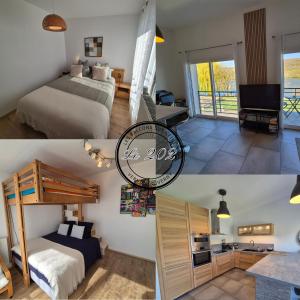 a bedroom and a living room with a bed and a tv at Balcons sur Seine - Vernon Giverny in Vernon