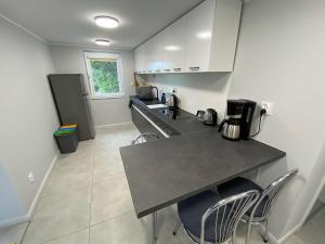 Η κουζίνα ή μικρή κουζίνα στο Uroczy domek i apartament nad samym jeziorem z basenem