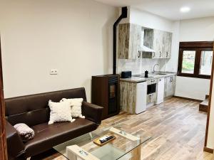 a living room with a couch and a kitchen at Los Nidos de Nines in Cabezabellosa