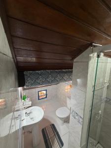 a bathroom with a toilet and a sink and a shower at Casa dos franceses guesthouse ilha grande in Abraão
