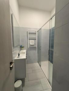 Kúpeľňa v ubytovaní Aranyhíd Deluxe Apartman + 15 fotografií