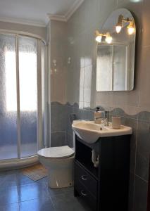 a bathroom with a sink and a toilet and a mirror at Cómodo apartamento a 5 minutos del centro in Santander